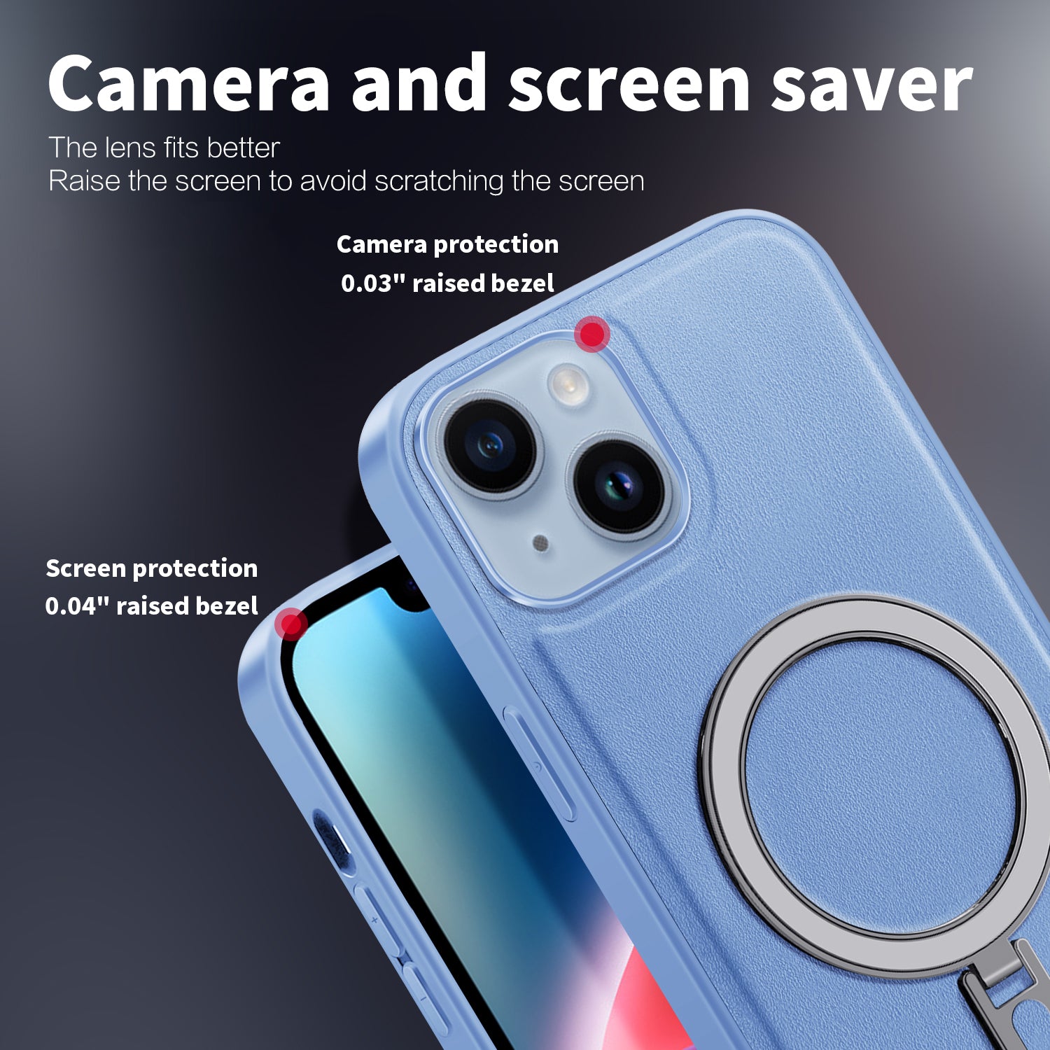 Uniqkart for iPhone 14 Kickstand Anti-Scratch Phone Case Cover PU Leather Coated PC+TPU Magnetic Cover - Baby Blue Uniqkart for iPhone 14 Kickstand Anti-Scratch Phone Case Cover PU Leather Coated PC+TPU Magnetic Cover - Baby Blue